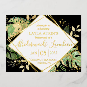 Carte Postale D'invitation À Feuilles D'aluminium Bridesmaitres Tropical Moderne Luncheon Douche Or