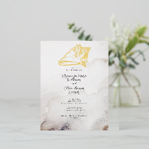 Carte Postale D'invitation À Feuilles D'aluminium Budget Simple Seashell Sandy Beach