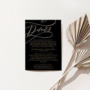 Carte Postale D'invitation À Feuilles D'aluminium Calligraphie romantique Black Gold Foil Détails Ca