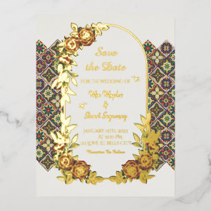Carte Postale D'invitation À Feuilles D'aluminium Casamiento De Mia Y Stuart