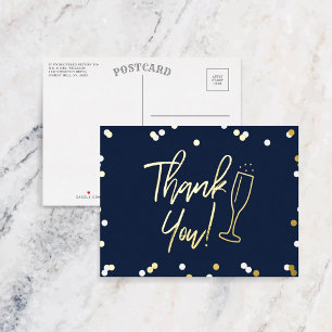 Carte Postale D'invitation À Feuilles D'aluminium Champagne Confetti Mariage Merci Real