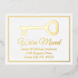 Carte Postale D'invitation À Feuilles D'aluminium Changement De Clé Minimal D'Adresse Nouveau Accuei