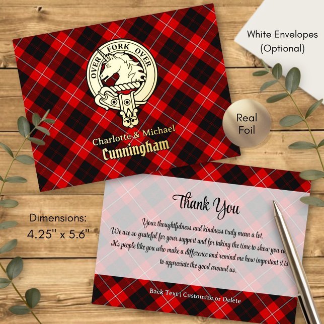 Carte Postale D'invitation À Feuilles D'aluminium Clan Cunningham Crest over Tartan (Créateur téléchargé)
