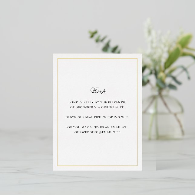 Carte Postale D'invitation À Feuilles D'aluminium Classic Border Timeless Wedding Foil RSVP Card (Debout devant)
