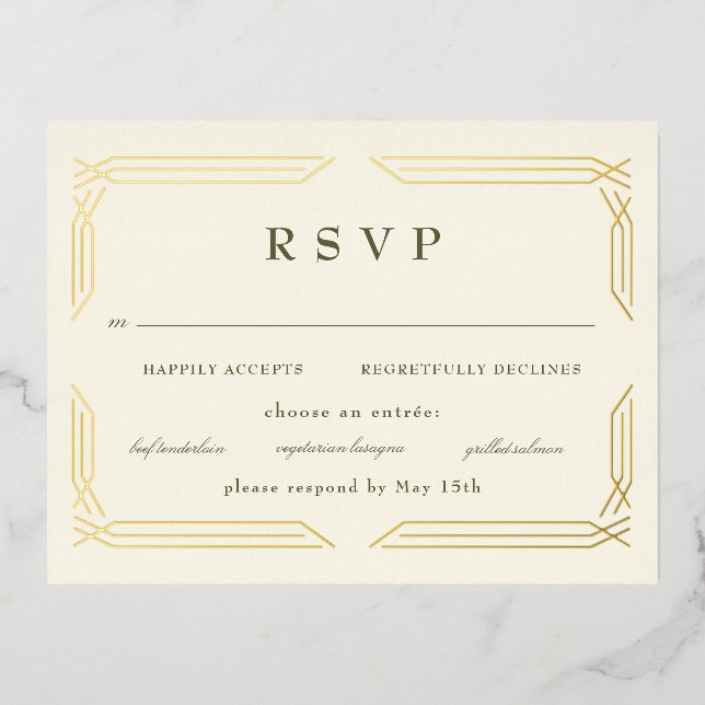 Carte Postale D'invitation À Feuilles D'aluminium Classic Gold Foil Byzantine RSVP (Recto)