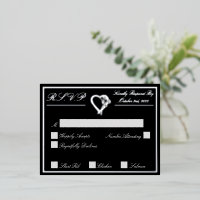 Coeur & Rose, Noir Mariage RSVP Argent