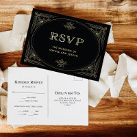 Déco moderne | Elegant Noir et Or Mariage RSVP