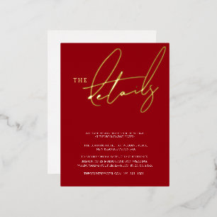 Carte Postale D'invitation À Feuilles D'aluminium Détails de mariage simple rouge et or
