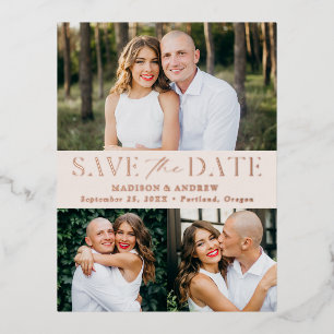 Carte Postale D'invitation À Feuilles D'aluminium Elégance moderne 3 Mariage photo Enregistrer la da