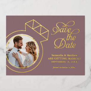 Carte Postale D'invitation À Feuilles D'aluminium Elegant Mauve Wedding Enregistrer la Date Photo