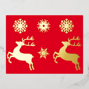 Carte Postale D'invitation À Feuilles D'aluminium Élégant Snowflake de rennes d'or Noël