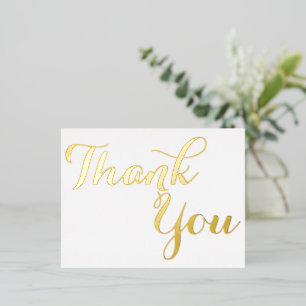 Carte Postale D'invitation À Feuilles D'aluminium Élégant stylish Faux Gold Script Merci blanc