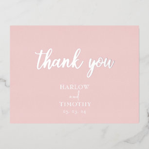 Carte Postale D'invitation À Feuilles D'aluminium Élégante calligraphie Monogramme Mariage rose