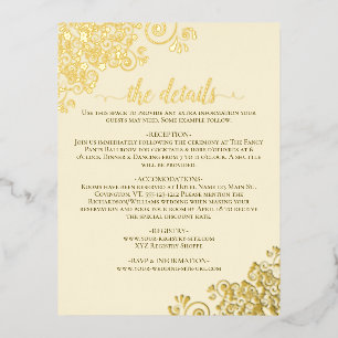 Carte Postale D'invitation À Feuilles D'aluminium Elégante huile d'or sur crème Mariage Détails Cart