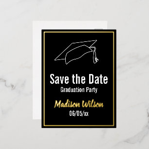 Carte Postale D'invitation À Feuilles D'aluminium Enregistrer La Date Graduation Party Black White G