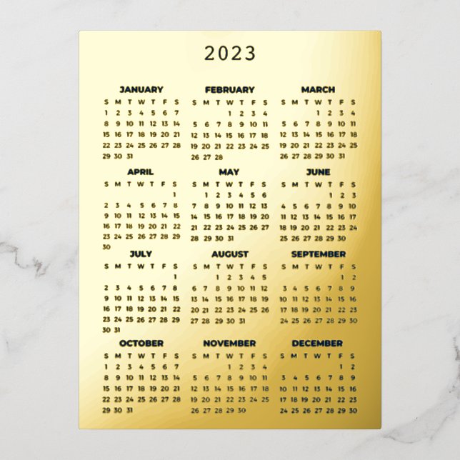 Carte Postale D'invitation À Feuilles D'aluminium Entreprise Gold luxueux élégant Calendrier (Recto)