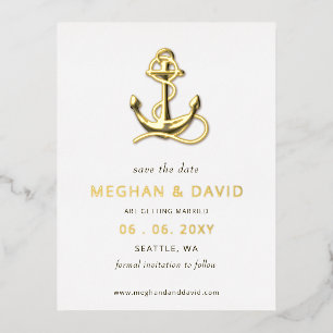 Carte Postale D'invitation À Feuilles D'aluminium Faire part de mariage Rustique Vintage Ancre Nauti