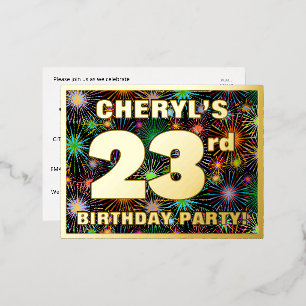 Carte Postale D'invitation À Feuilles D'aluminium Fête d'anniversaire de 23 ans : Feu d'artifice aud