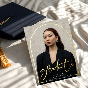 Carte Postale D'invitation À Feuilles D'aluminium Fête de fin d'études avec arche de photos de diplô