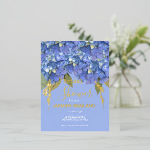 Carte Postale D'invitation À Feuilles D'aluminium Fête de mariage personnalisée avec hortensias bleu