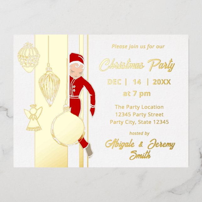 Carte Postale D'invitation À Feuilles D'aluminium Fête de Noël Whimsical à la mode (Recto)