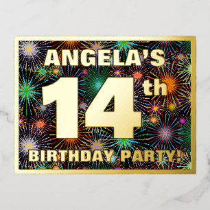 Carte Postale D'invitation À Feuilles D'aluminium Fête du 14e anniversaire : Téméraire, coloré Feu d