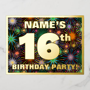 Carte Postale D'invitation À Feuilles D'aluminium Fête du 16e anniversaire : Téméraire, coloré Feu d