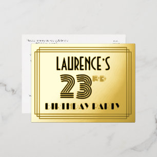 Carte Postale D'invitation À Feuilles D'aluminium Fête du 23ème anniversaire ~ Style Art Déco "23" +