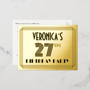 Carte Postale D'invitation À Feuilles D'aluminium Fête du 27ème anniversaire ~ Style Art Déco "27" +