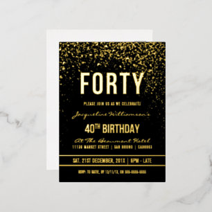 Carte Postale D'invitation À Feuilles D'aluminium Fête du 40e anniversaire Confetti en or chatoyan