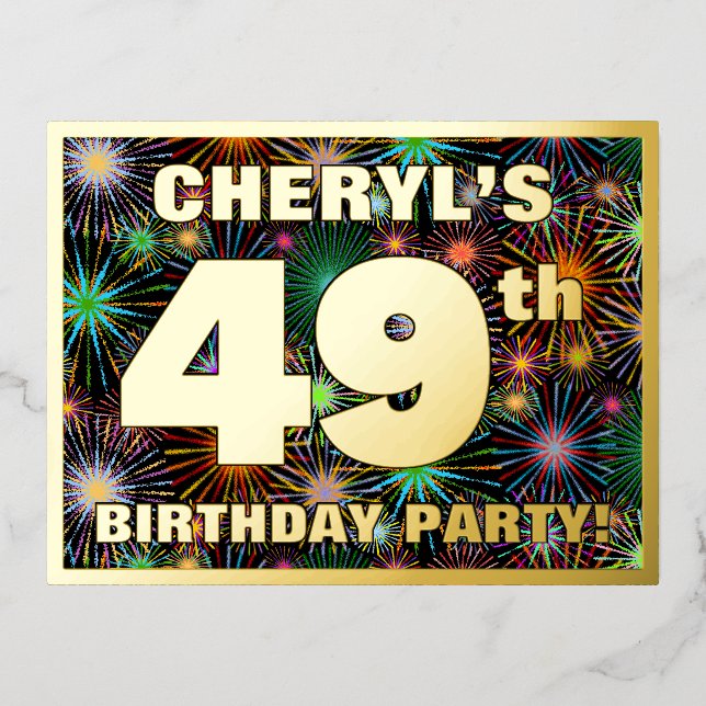 Carte Postale D'invitation À Feuilles D'aluminium Fête du 49e anniversaire : Téméraire, coloré Feu d (Recto)