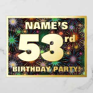 Carte Postale D'invitation À Feuilles D'aluminium Fête du 53e anniversaire : Téméraire, coloré Feu d