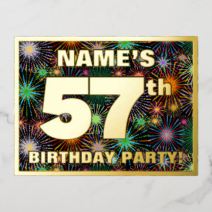 Carte Postale D'invitation À Feuilles D'aluminium Fête du 57e anniversaire : Téméraire, coloré Feu d