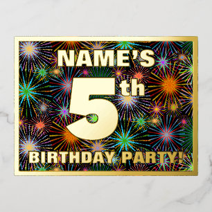 Carte Postale D'invitation À Feuilles D'aluminium Fête du 5e anniversaire : Téméraire, coloré Look