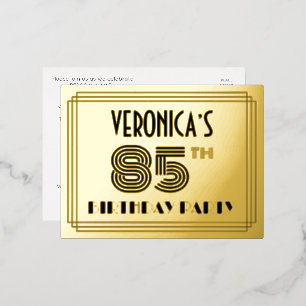 Carte Postale D'invitation À Feuilles D'aluminium Fête du 85e anniversaire ~ Style Art Déco "85" + N