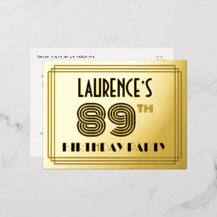Carte Postale D'invitation À Feuilles D'aluminium Fête du 89ème anniversaire ~ Style Art Déco "89" +
