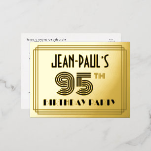 Carte Postale D'invitation À Feuilles D'aluminium Fête du 95e anniversaire ~ Style Art Déco "95" + N