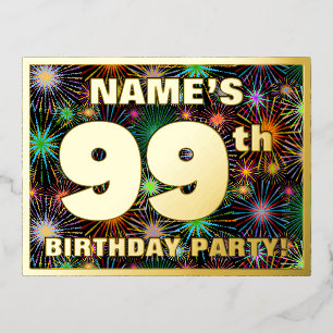 Carte Postale D'invitation À Feuilles D'aluminium Fête du 99e anniversaire : Téméraire, coloré