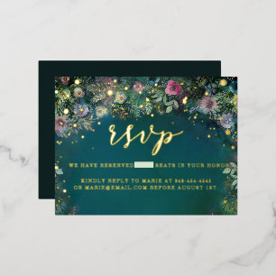 Carte Postale D'invitation À Feuilles D'aluminium Forêt Enchantée Roses Fées Or Douce 16 RSVP