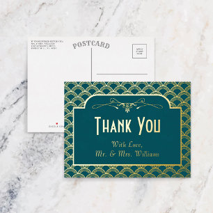 Carte Postale D'invitation À Feuilles D'aluminium Gatsby vintage Art déco des années 1920 Merci Mari