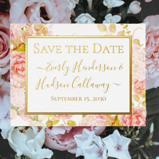 Carte Postale D'invitation À Feuilles D'aluminium Gold Foil Floral rose Gold Bordure Mariage RSVP (Créateur téléchargé)