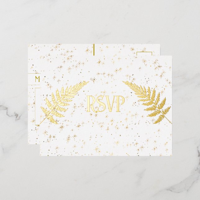 Carte Postale D'invitation À Feuilles D'aluminium Gold Stars et Gold Foil RSVP (Recto/Verso)