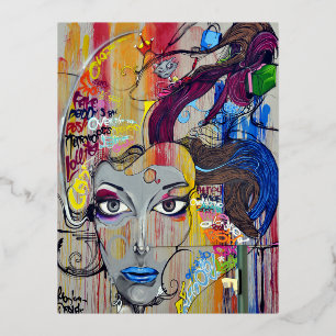 Carte Postale D'invitation À Feuilles D'aluminium Graffiti d'art psychédélique pour femme créatrice