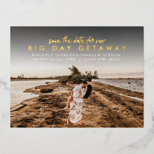 Carte Postale D'invitation À Feuilles D'aluminium Grand jour escapade destination mariage enregistre