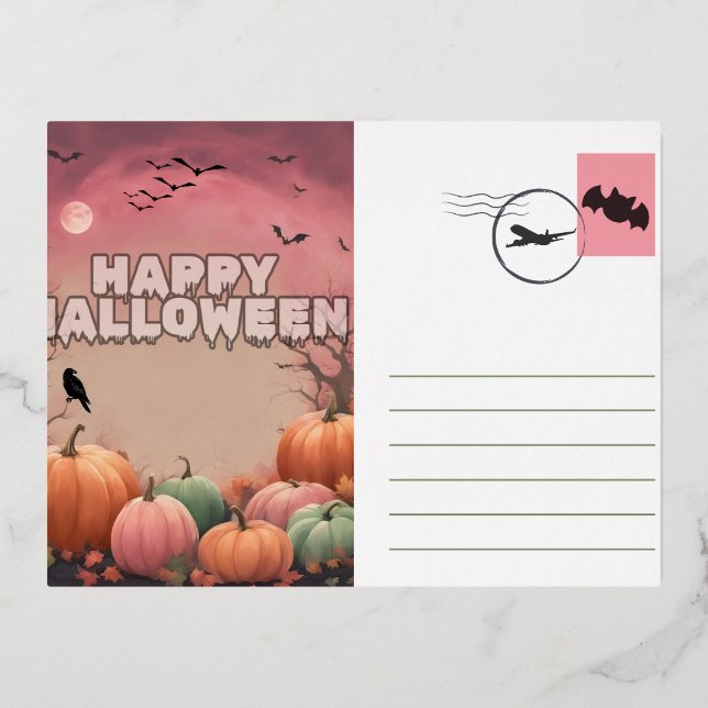 Carte Postale D'invitation À Feuilles D'aluminium Halloween 001 (Recto)