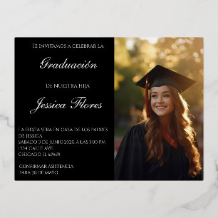 Carte Postale D'invitation À Feuilles D'aluminium Invitación de graduación con foto