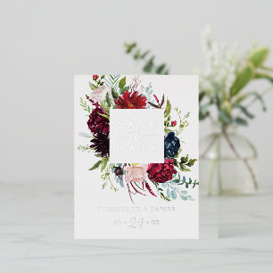 Carte Postale D'invitation À Feuilles D'aluminium Jardin d'automne   Mariage à l'huile d'argent Enre