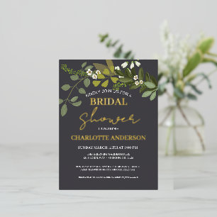 Carte Postale D'invitation À Feuilles D'aluminium Jardin Foliage Verdure Vignes Fête des mariées Or