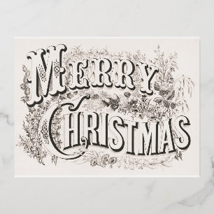 Carte Postale D'invitation À Feuilles D'aluminium Joyeux Noël vintage