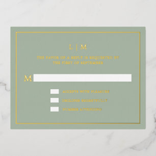 Carte Postale D'invitation À Feuilles D'aluminium Lauren Sage Green Monogramme Mariage élégant